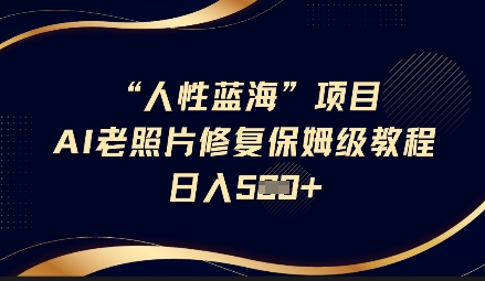 人性蓝海AI老照片修复项目保姆级教程，长期复购，轻松日入5张-博库