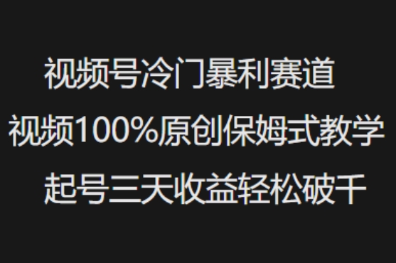 视频号冷门暴利赛道视频100%原创保姆式教学起号三天收益轻松破千-博库