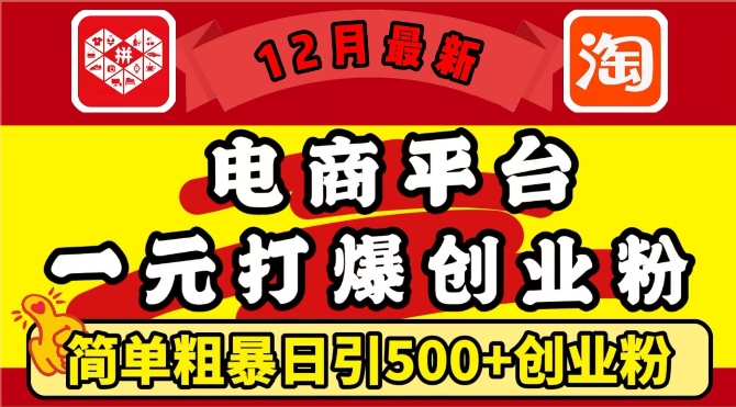 12月最新：电商平台1元打爆创业粉，简单粗暴日引500+精准创业粉，轻松月入过W【揭秘】-博库