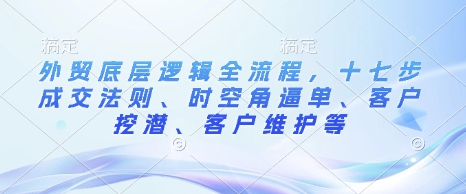 外贸底层逻辑全流程，十七步成交法则、时空角逼单、客户挖潜、客户维护等-博库