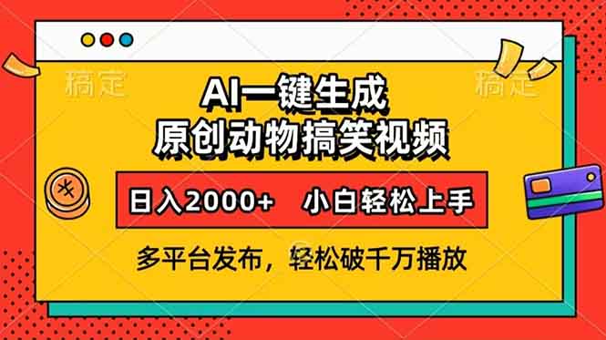 AI一键生成动物搞笑视频，多平台发布，轻松破千万播放，日入2000+，小…-博库