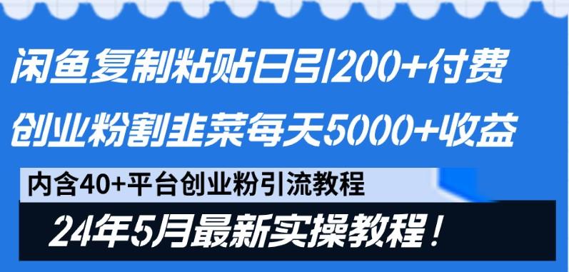 闲鱼复制粘贴日引200+付费创业粉，24年5月最新方法！割韭菜日稳定5000+收益-博库