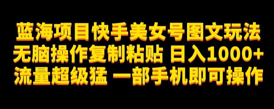 蓝海项目快手美女号图文玩法，无脑操作复制粘贴，日入1000+流量超级猛一部手机即可操作【揭秘】-博库