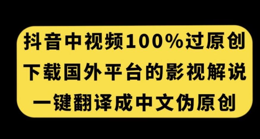 抖音中视频百分百过原创，下载国外平台的电影解说，一键翻译成中文获取收益-博库