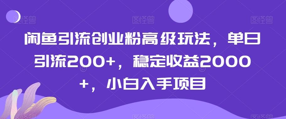 闲鱼引流创业粉高级玩法，单日引流200+，稳定收益2000+，小白入手项目-博库