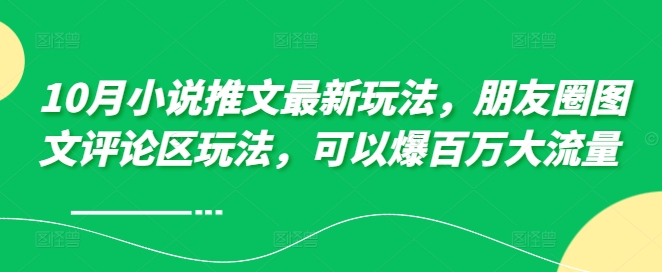 10月小说推文最新玩法，朋友圈图文评论区玩法，可以爆百万大流量 -博库