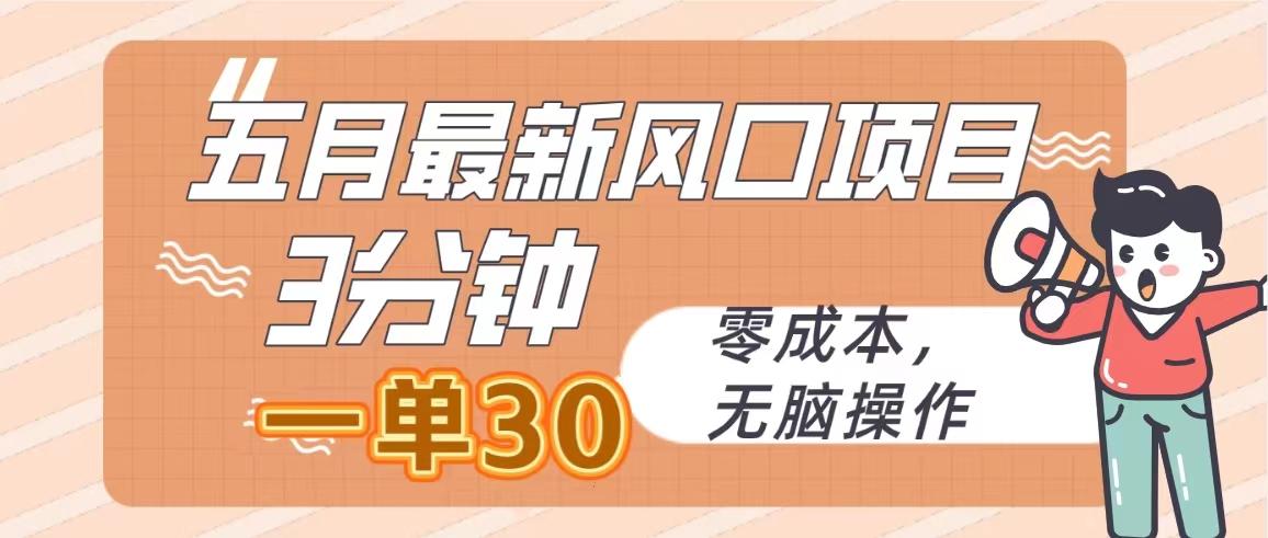 五月最新风口项目，3分钟一单30，零成本，无脑操作-博库