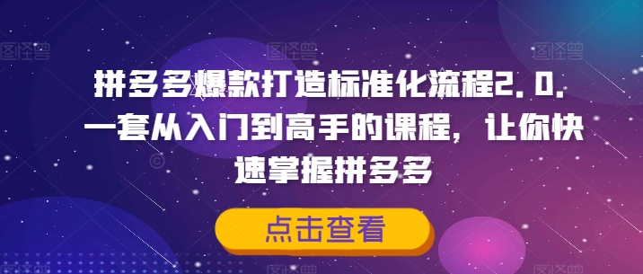 拼多多爆款打造标准化流程2.0，一套从入门到高手的课程，让你快速掌握拼多多-博库