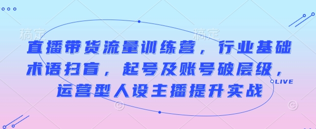 直播带货流量训练营，行业基础术语扫盲，起号及账号破层级，运营型人设主播提升实战-博库