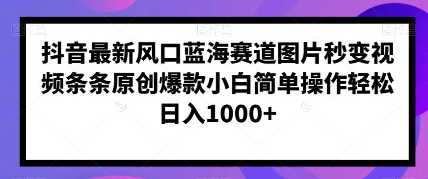 抖音最新风口蓝海赛道图片秒变视频条条原创爆款小白简单操作轻松日入1000+-博库