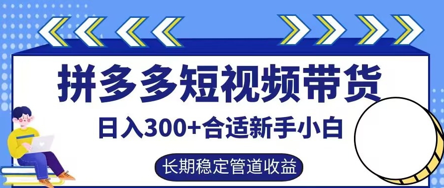 拼多多短视频带货日入300+有长期稳定被动收益，合适新手小白【揭秘】-博库