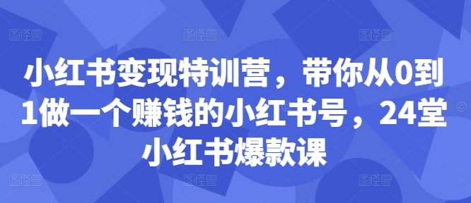 小红书变现特训营，带你从0到1做一个赚钱的小红书号，24堂小红书爆款课-博库