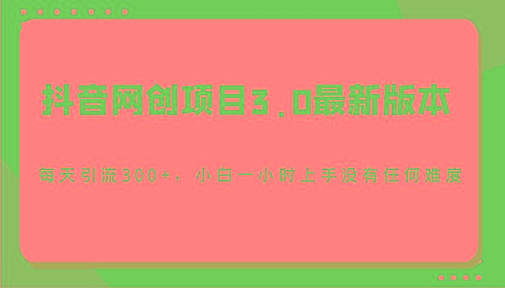 抖音网创项目3.0最新版本，每天引流300+，小白一小时上手没有任何难度-博库