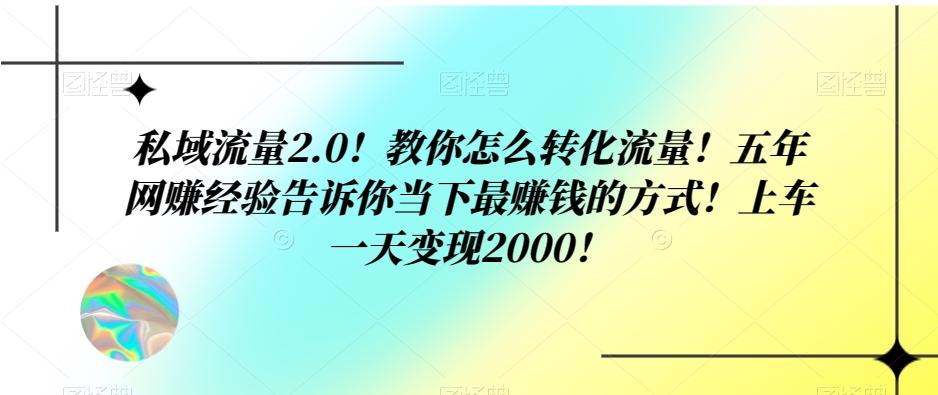 私域流量2.0！教你怎么转化流量！五年网赚经验告诉你当下最赚钱的方式！上车一天变现2000！-博库