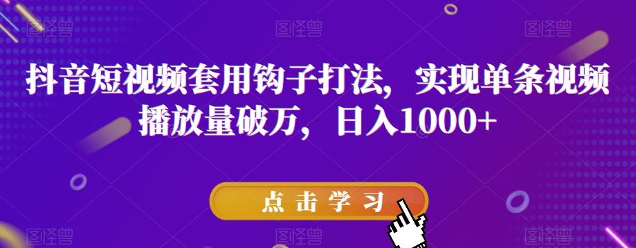 抖音短视频套用钩子打法，实现单条视频播放量破万，日入1000+【揭秘】-博库