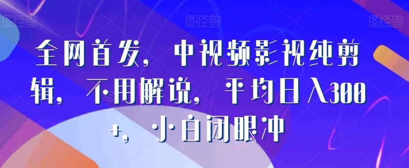 全网首发，中视频影视纯剪辑，不用解说，平均日入300+，小白闭眼冲-博库