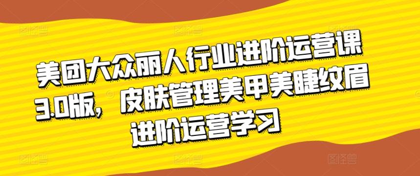 美团大众丽人行业进阶运营课3.0版，皮肤管理美甲美睫纹眉进阶运营学习-博库