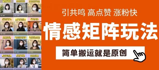 简单搬运，情感矩阵玩法，涨粉速度快，可带货，可起号【揭秘】-博库