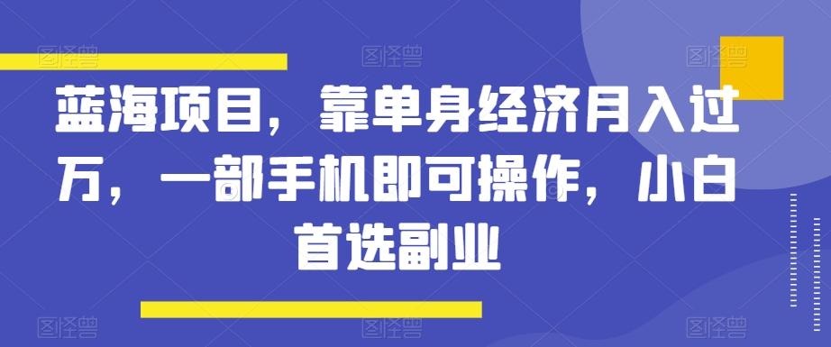 蓝海项目，靠单身经济月入过万，一部手机即可操作，小白首选副业【揭秘】-博库