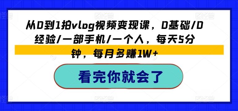 从0到1拍vlog视频变现课，0基础/0经验/一部手机/一个人，每天5分钟，每月多赚1W+-博库