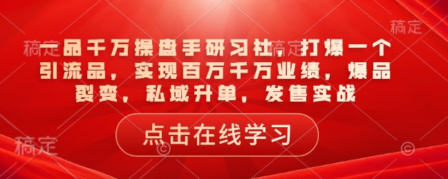 一品千万操盘手研习社，打爆一个引流品，实现百万千万业绩，爆品裂变，私域升单，发售实战-博库