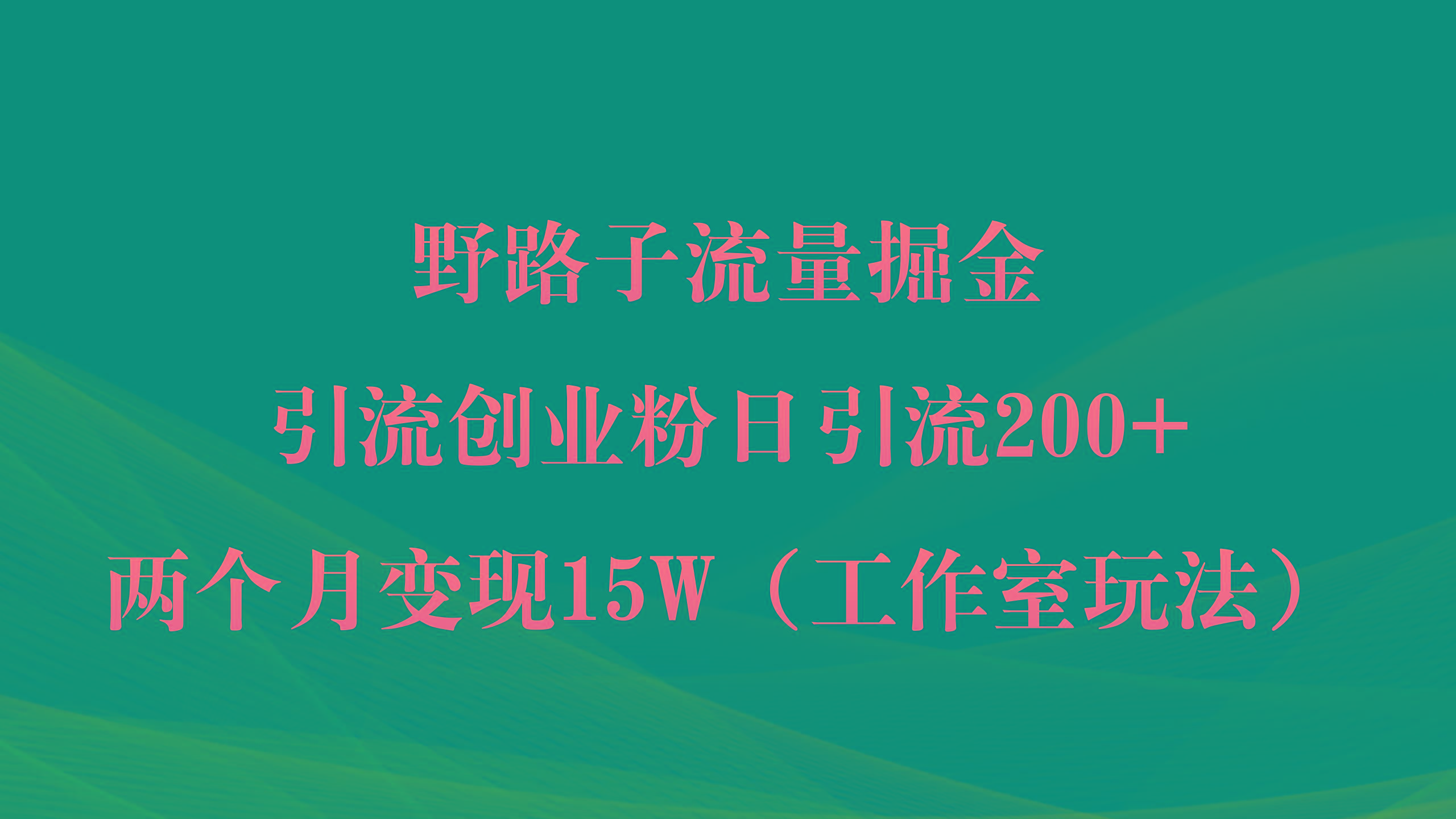 (9513期)野路子流量掘金，引流创业粉日引流200+，两个月变现15W(工作室玩法))-博库