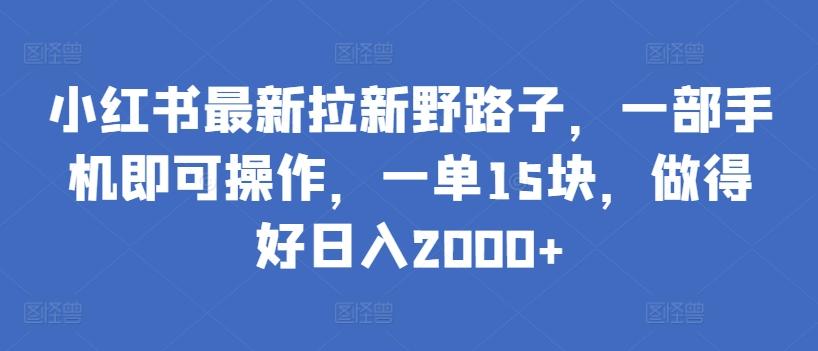 小红书最新拉新野路子，一部手机即可操作，一单15块，做得好日入2000+【揭秘】-博库