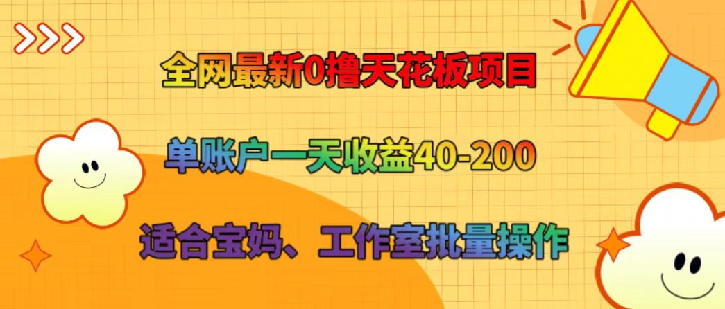 全网最新0撸天花板项目 单账户一天收益40-200 适合宝妈、工作室批量操作-博库