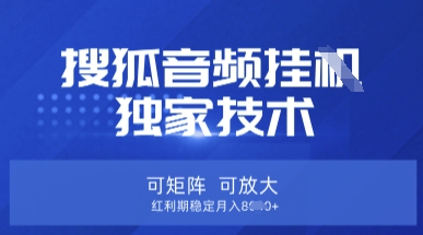 【搜狐音频挂G】独家技术，可矩阵可放大，红利期稳定月入8k【揭秘】-博库