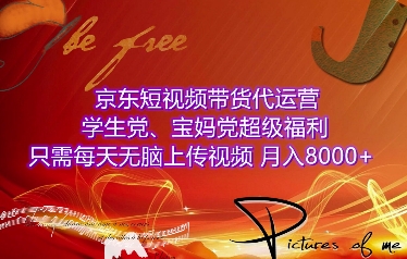 京东短视频带货代运营，学生党、宝妈党超级福利，只需每天无脑上传视频，月入8000+【仅揭秘】-博库