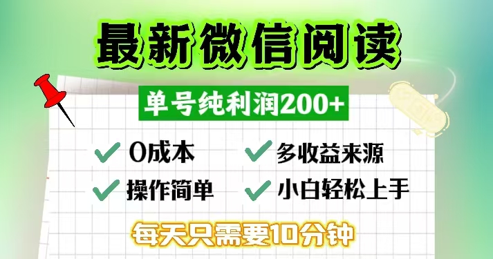 微信阅读最新玩法，每天十分钟，单号一天200+，简单0零成本，当日提现-博库