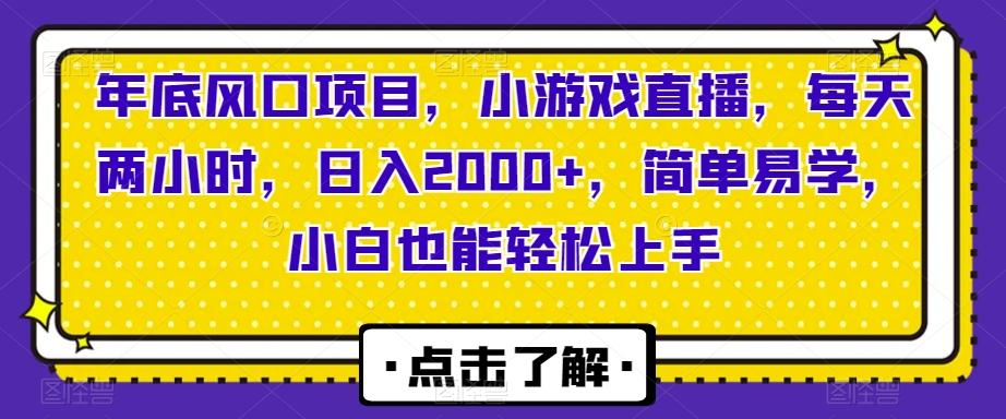 年底风口项目，小游戏直播，每天两小时，日入2000+，简单易学，小白也能轻松上手-博库