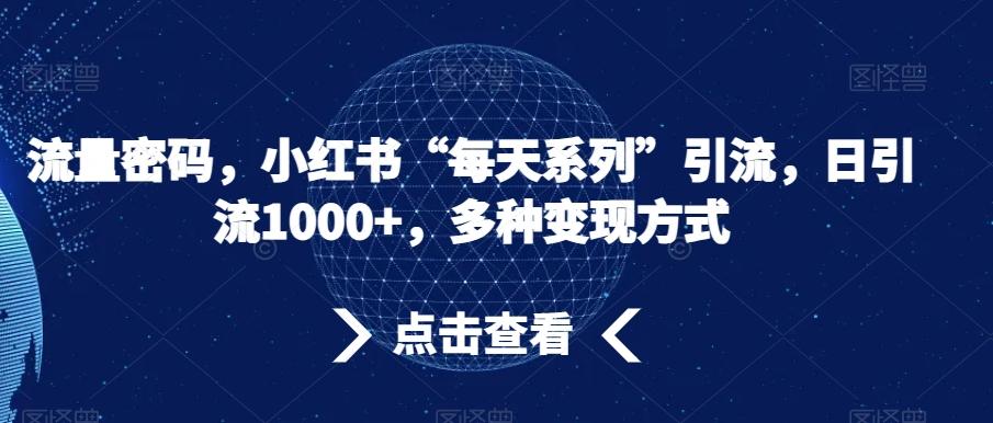 流量密码，小红书“每天系列”引流，日引流1000+，多种变现方式【揭秘】-博库