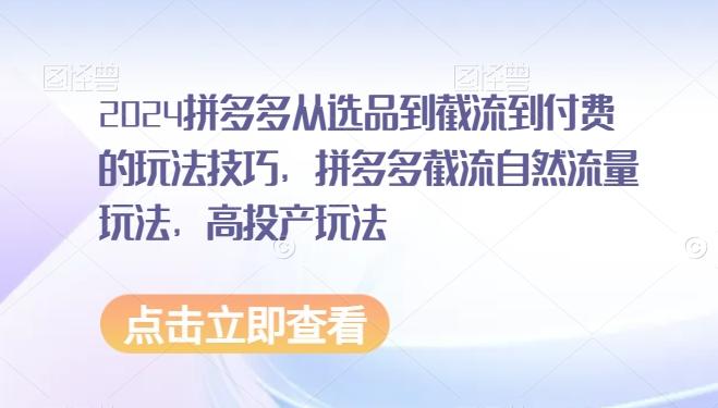 2024拼多多从选品到截流到付费的玩法技巧，拼多多截流自然流量玩法，高投产玩法-博库