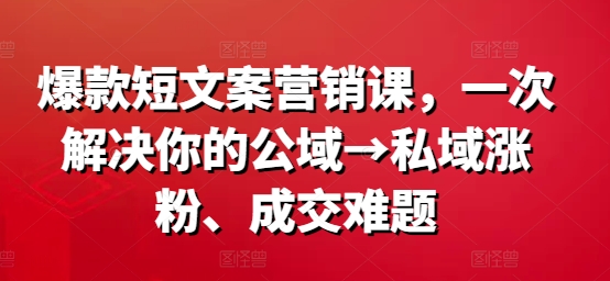 爆款短文案营销课，一次解决你的公域→私域涨粉、成交难题-博库