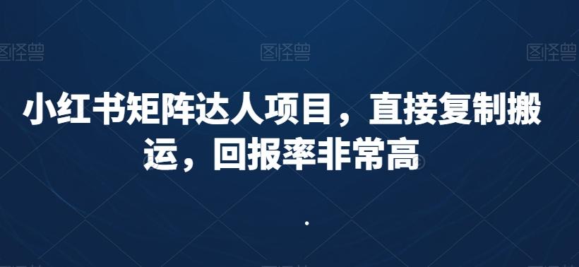 小红书矩阵达人项目，直接复制搬运，回报率非常高-博库