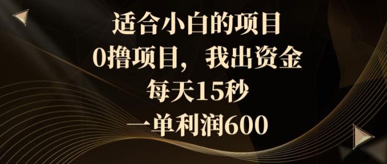 适合小白的项目，0撸项目，我出资金，每天15秒，一单利润600-博库