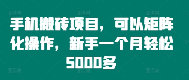 手机搬砖项目，可以矩阵化操作，新手一个月轻松5000多-博库