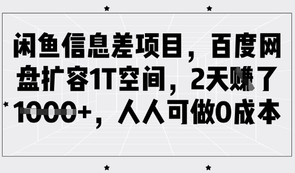 闲鱼信息差项目，百度网盘扩容1T空间，2天收益1k+，人人可做0成本-博库