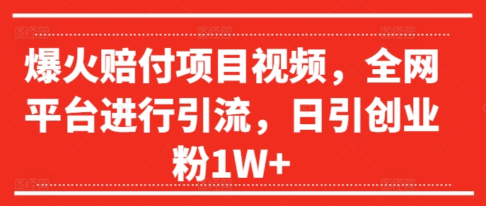 爆火赔付项目视频，全网平台进行引流，日引创业粉1W+【揭秘】-博库