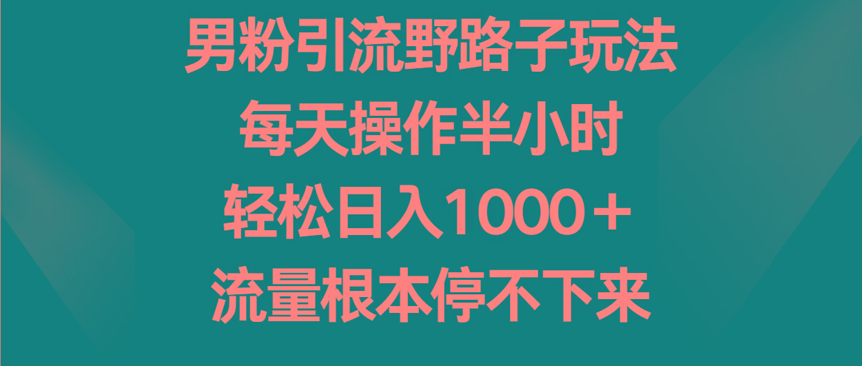 男粉引流野路子玩法，每天操作半小时轻松日入1000＋，流量根本停不下来-博库