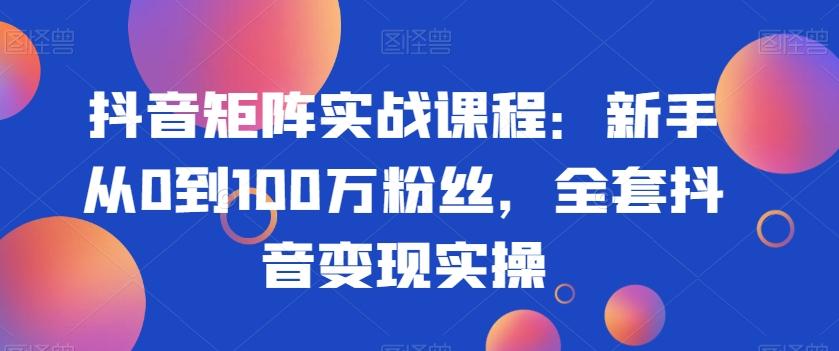 抖音矩阵实战课程：新手从0到100万粉丝，全套抖音变现实操-博库