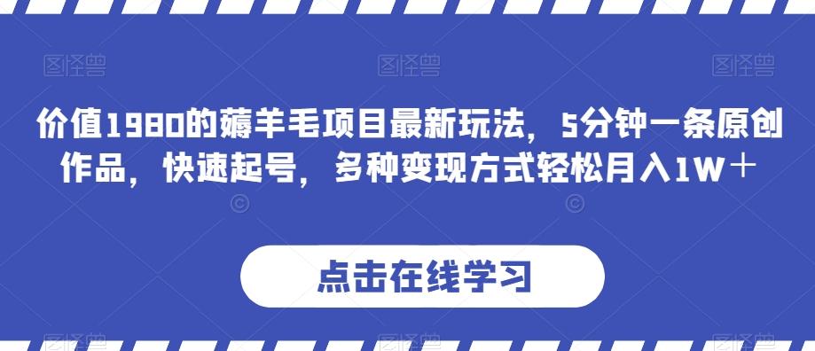 价值1980的薅羊毛项目最新玩法，5分钟一条原创作品，快速起号，多种变现方式轻松月入1W＋【揭秘】-博库