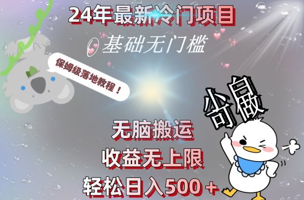 2024最新冷门项目，无脑搬运，收益无上限，轻松日入500＋，保姆级落地教程-博库