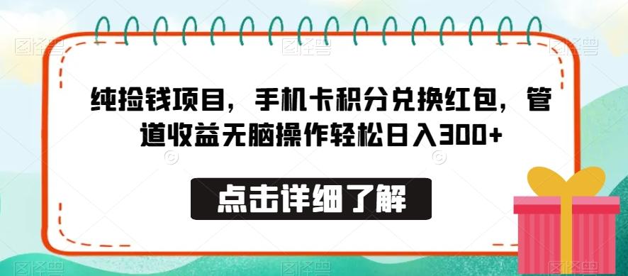 纯捡钱项目，手机卡积分兑换红包，管道收益无脑操作轻松日入300+-博库