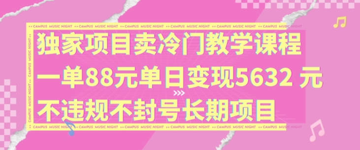 独家项目卖冷门教学课程一单88元单日变现5632元违规不封号长期项目【揭秘】-博库