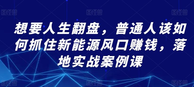 想要人生翻盘，普通人该如何抓住新能源风口赚钱，落地实战案例课-博库