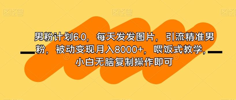 男粉计划6.0，每天发发图片，引流精准男粉，被动变现月入8000+，喂饭式教学，小白无脑复制操作即可-博库