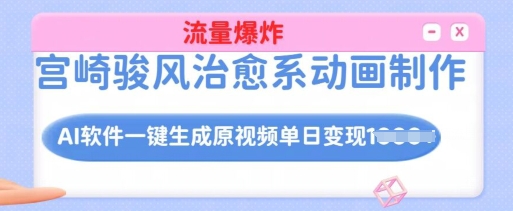 宫崎骏风治愈系动画制作，AI软件一键生成原创视频流量爆炸，单日变现多张，详细实操流程-博库