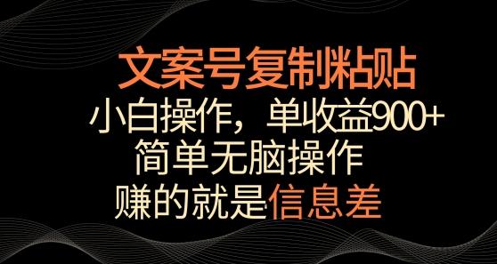 文案号掘金，简单复制粘贴，小白操作，单作品收益900+【揭秘】-博库